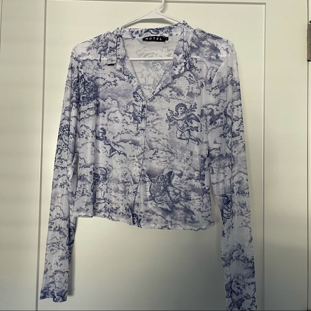 Motel rocks sheer/mesh button up top size L